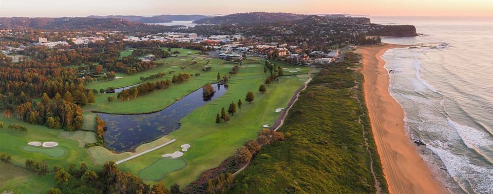 Aerial view of Mona Vale Golf Club and Mona Vale beach