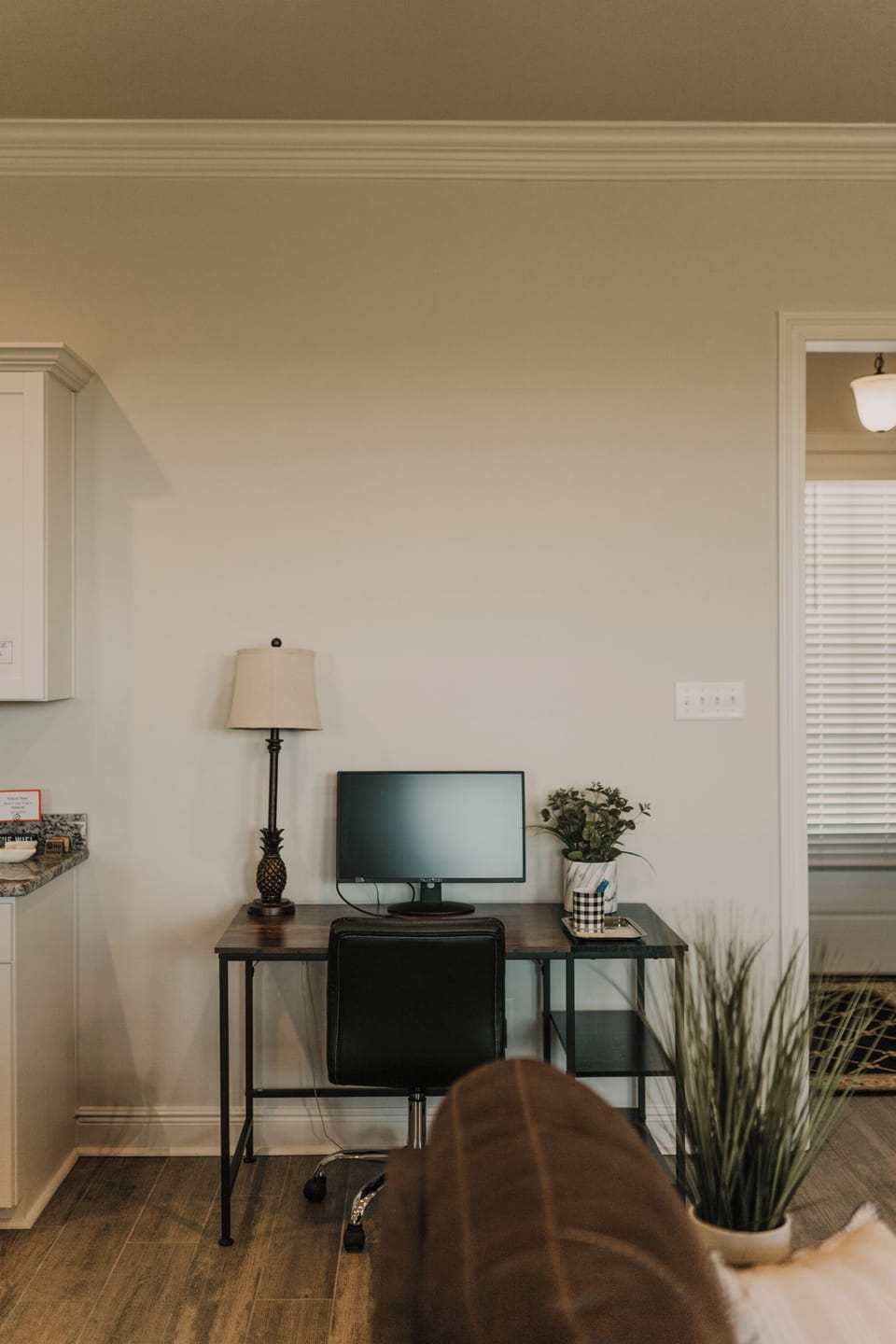 The home is made work-from-home ready for you and offers a workspace within close proximity to the wireless router. 