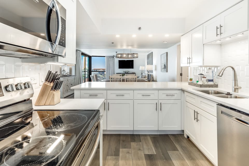 overlooking the dining and living space