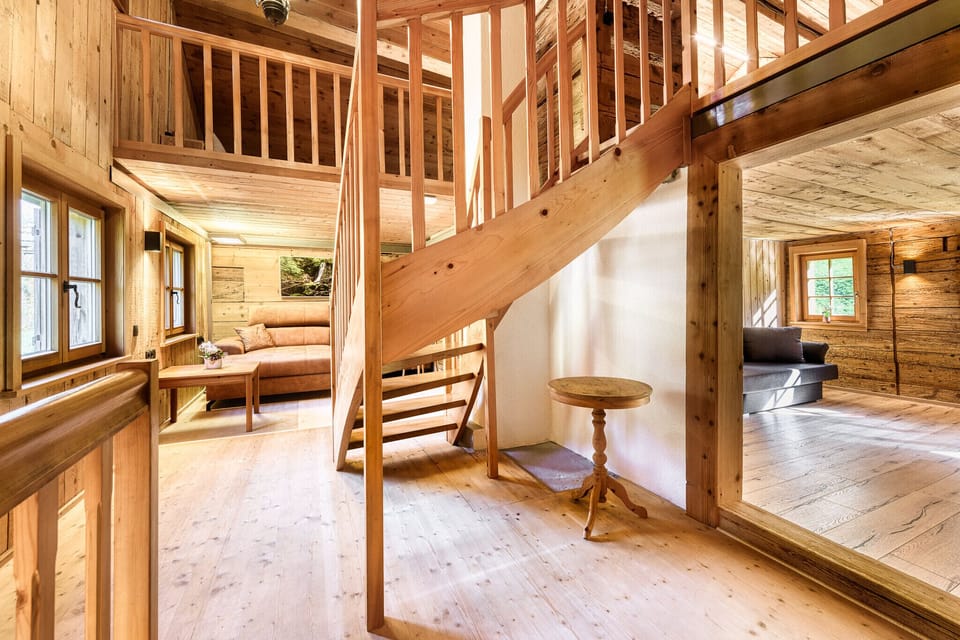 Staircase in the Lutzklang mountain lodge in Raggal in the Großen Walsertal.