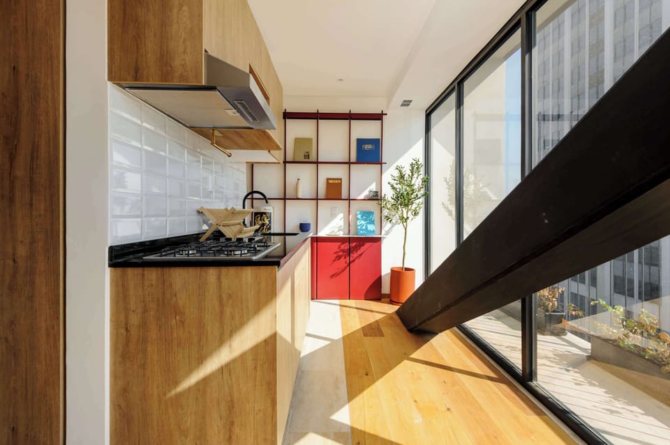 Cocina, librero, vista