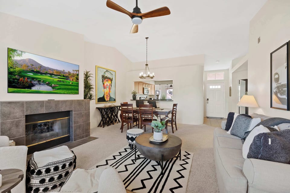 Bright living space with Smart TV, and ample seating