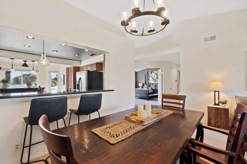 Dining table with seating for 6 and additional counter seating