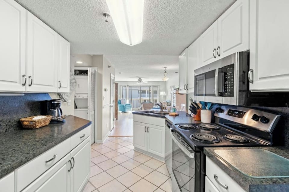 An updated kitchen makes preparing meals a breeze.