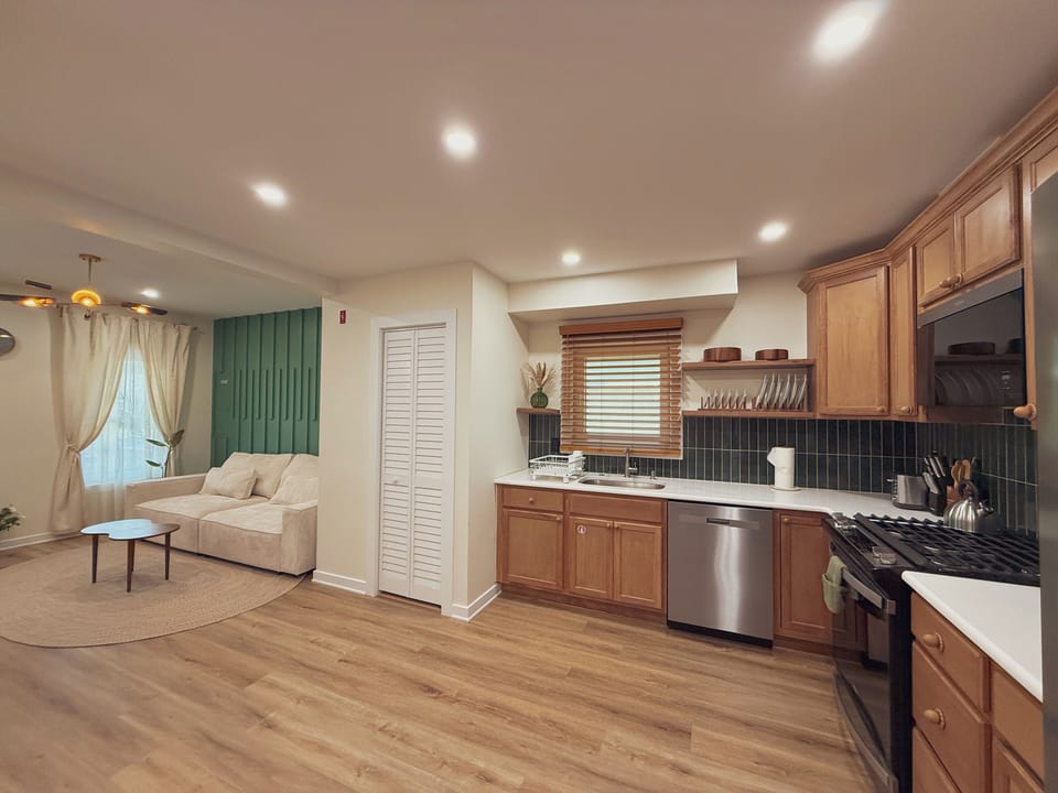 1st floor living and kitchen area.
