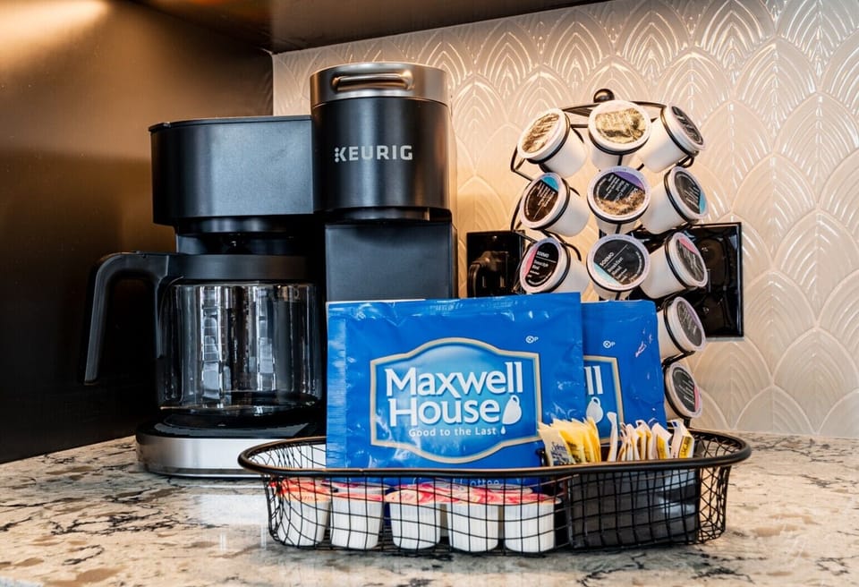 Coffee essentials stocked in every suite.
