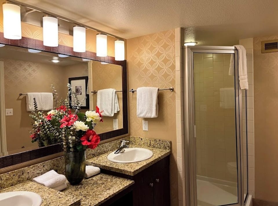 Full bathroom features Shower + Jetted Tub 