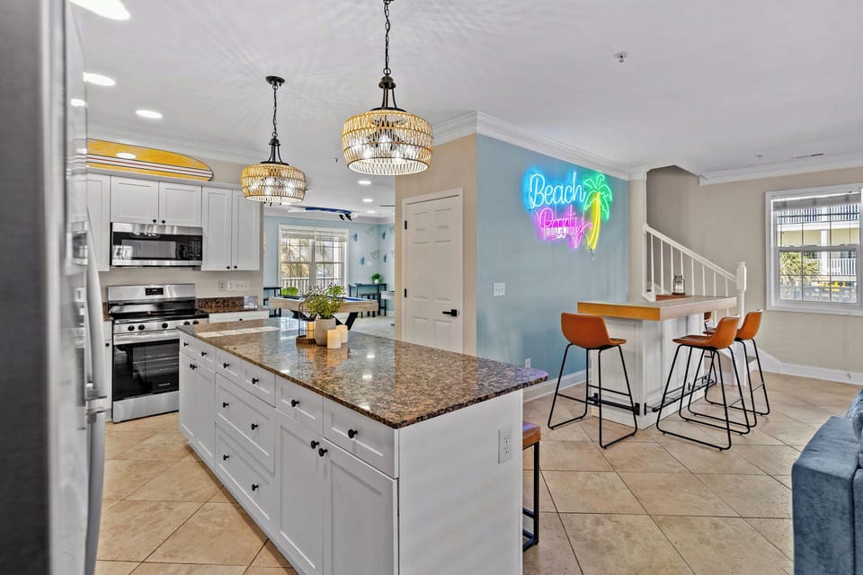 kitchen and bar area 