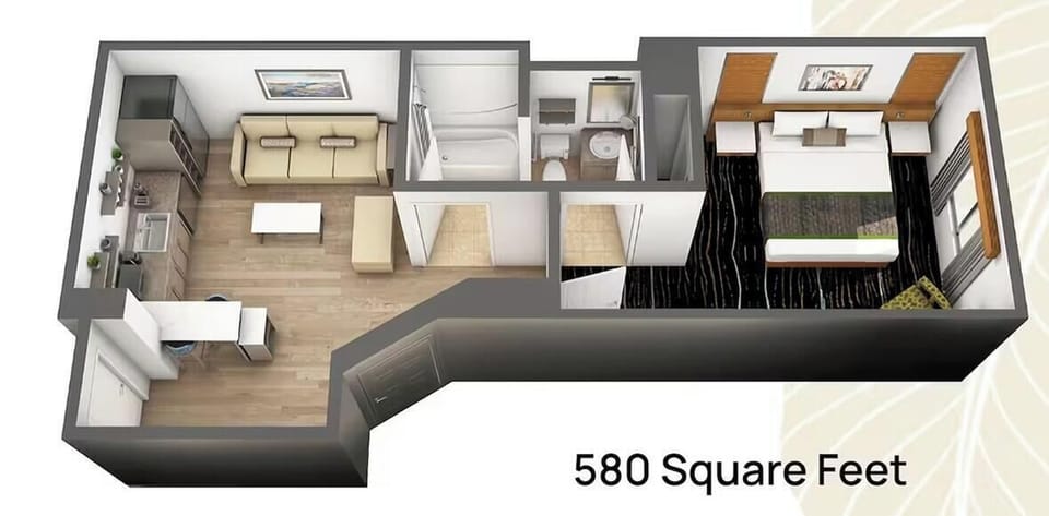 580-sq-ft floor plan – spacious and well laid out