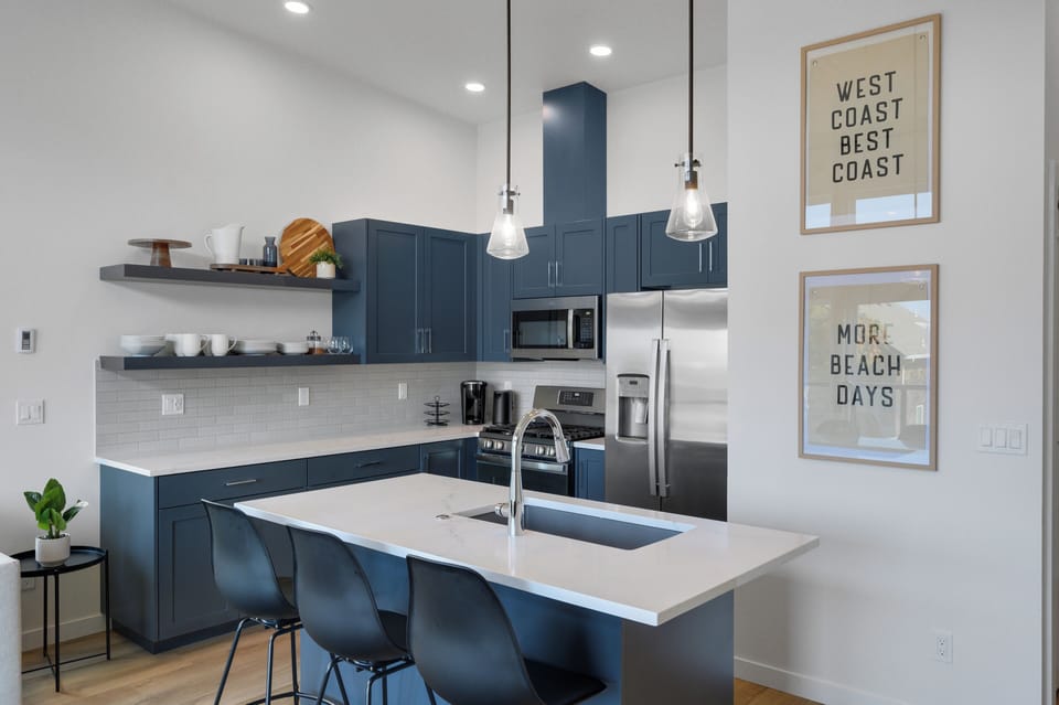 A fully stocked kitchen with everything you need to prepare a home cooked meal. 