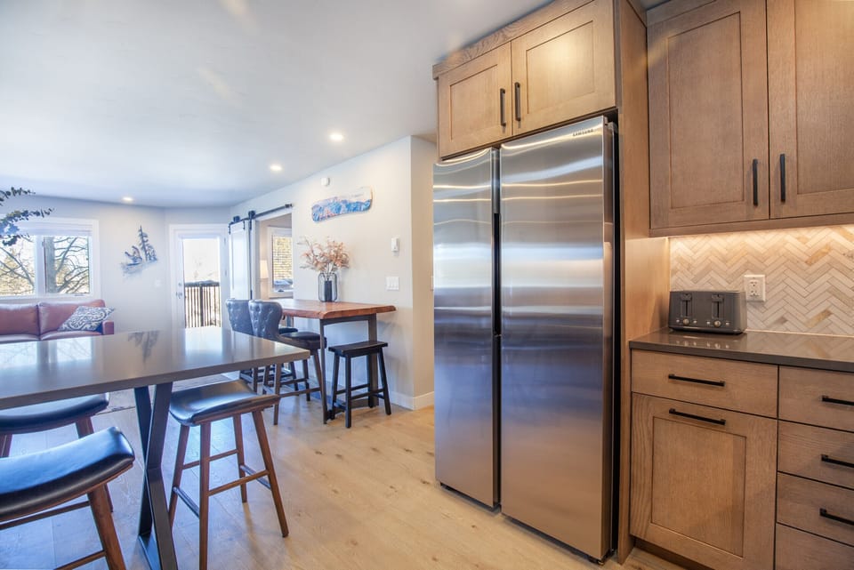 Large stainless steel fridge and freezer