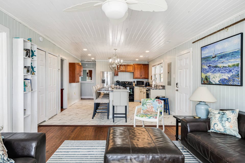 The living area is also adjacent to the kitchen.