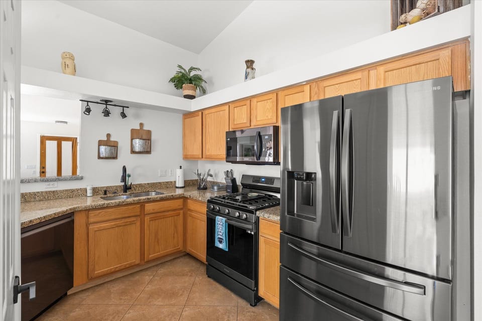 Fully equipped kitchen with everything needed for home-cooked meals, making long-term stays comfortable and convenient