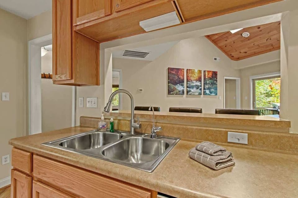 Embark on a culinary journey in our fully prepared kitchen, offering the essentials for a delightful dining experience.