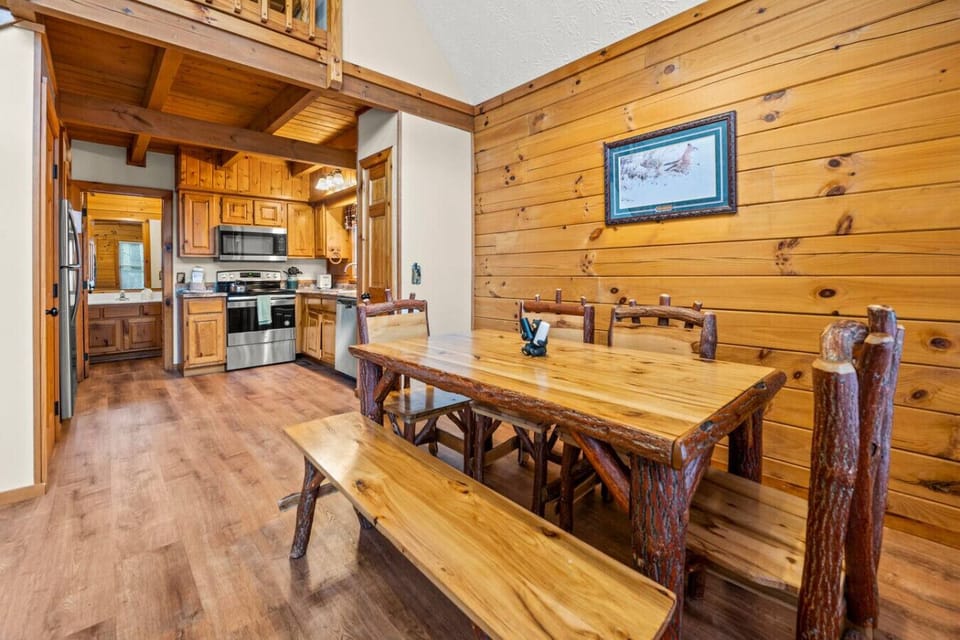 The dining area is conveniently located near the kitchen.