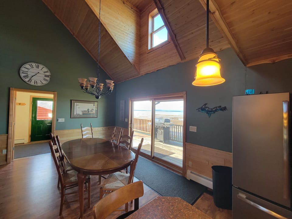 dining room table with seating for six plus three more at the bar