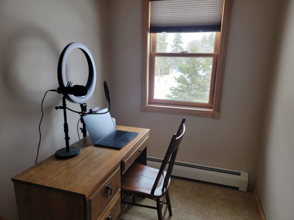 Work from home space (laptop not included) in the grey bedroom