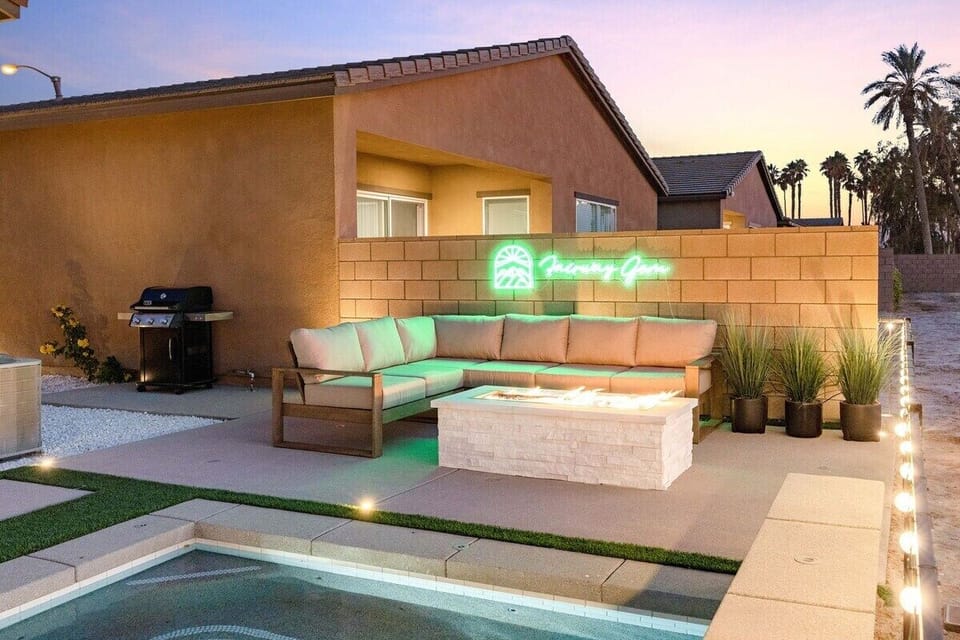 Enjoy conversation with your loved ones by the outdoor fire pit.