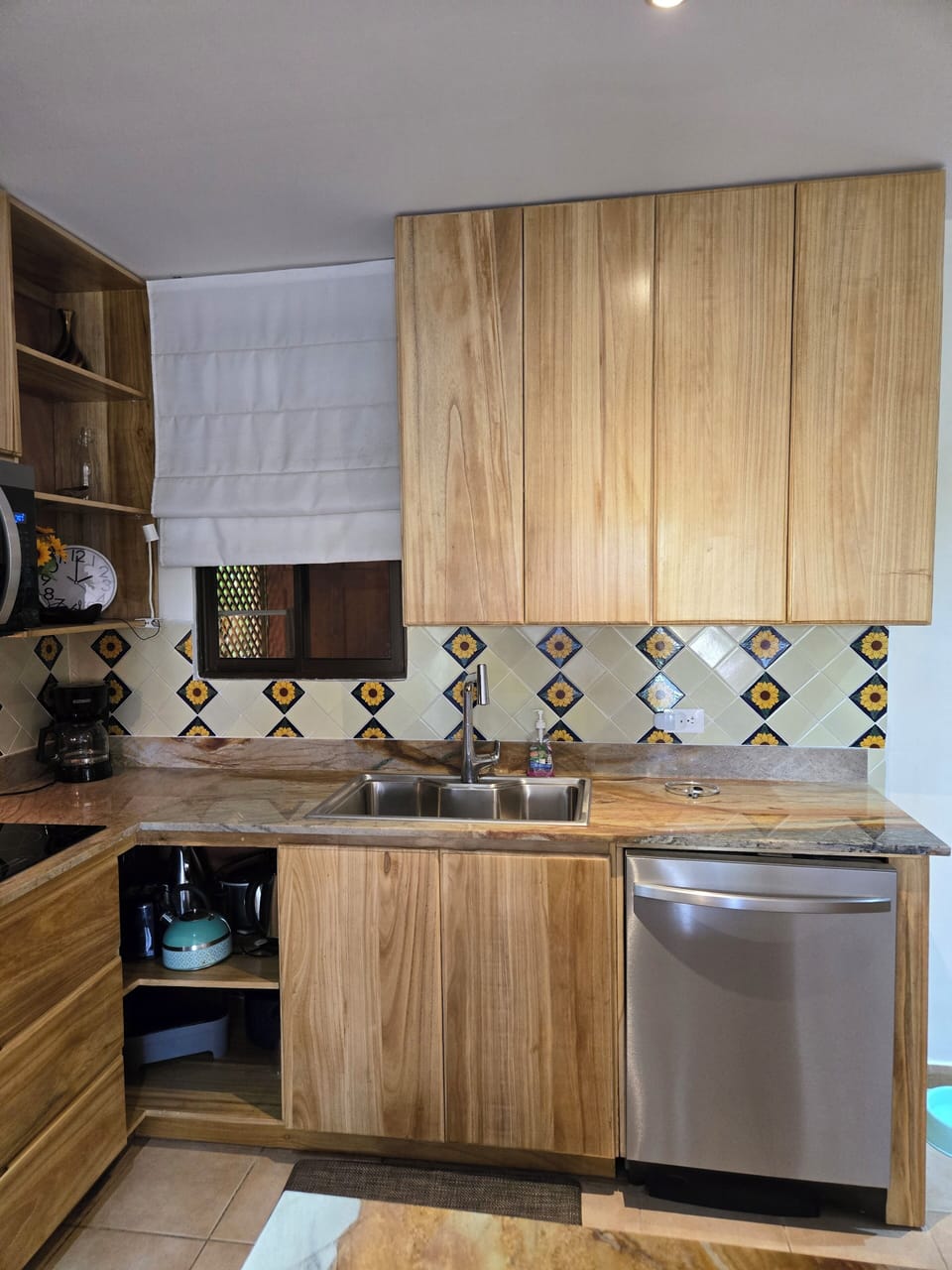 Beautiful talavera tile in kitchen. 