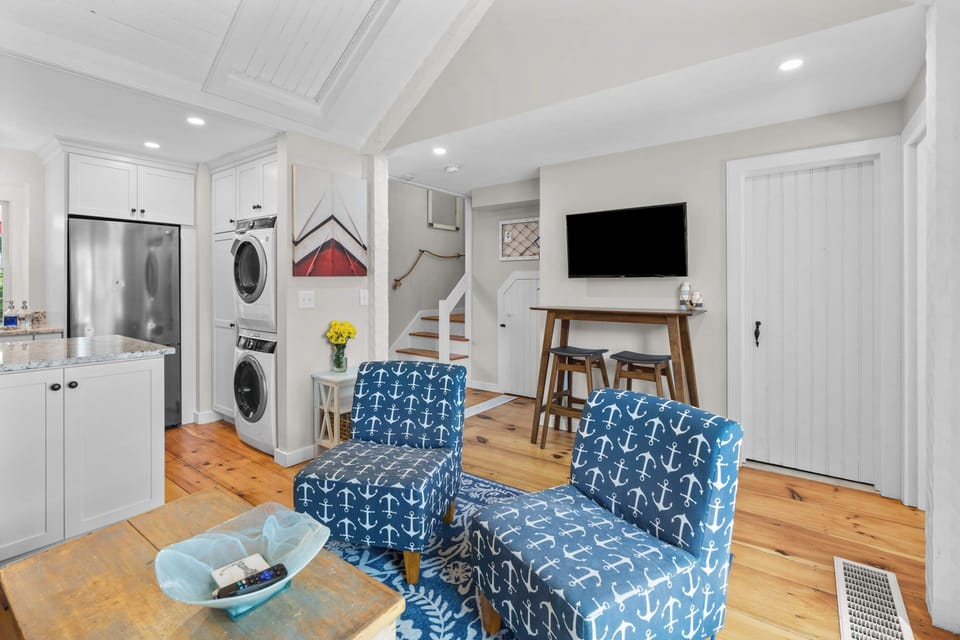 Curl up in the coastal living room & stream your favorites on the smart TV