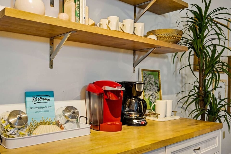 Fully stocked coffee station with Keurig & drip options — enjoy fresh brew anytime you like.