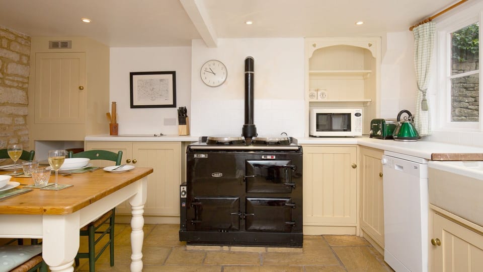 Set the table for dinner in this charming setting