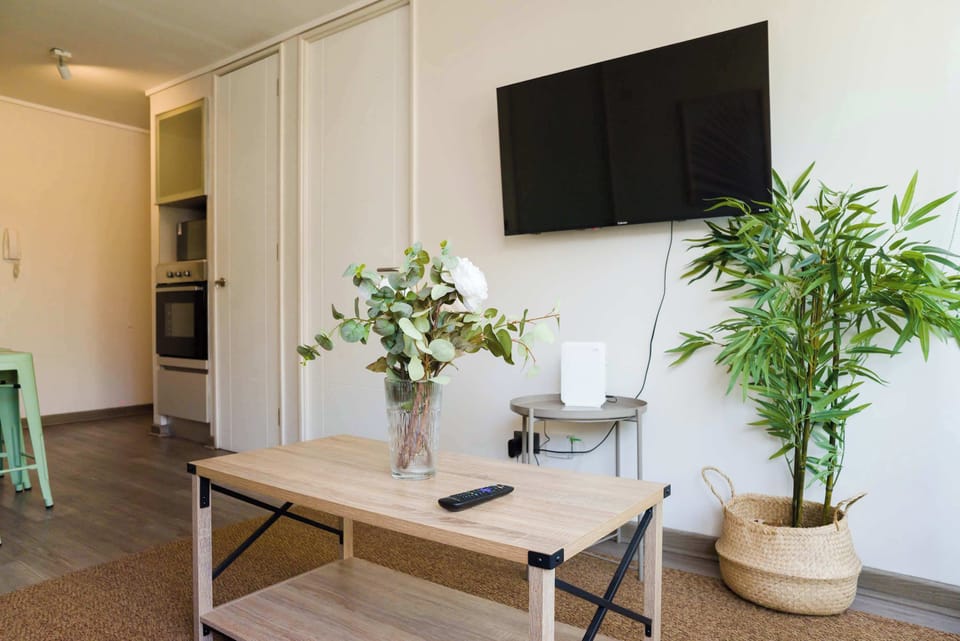 Relax in this cozy living space with modern amenities and a touch of greenery, perfect for unwinding after a day of exploring.