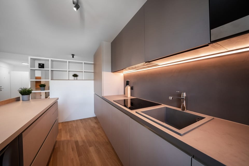 Open kitchen with LED lighting