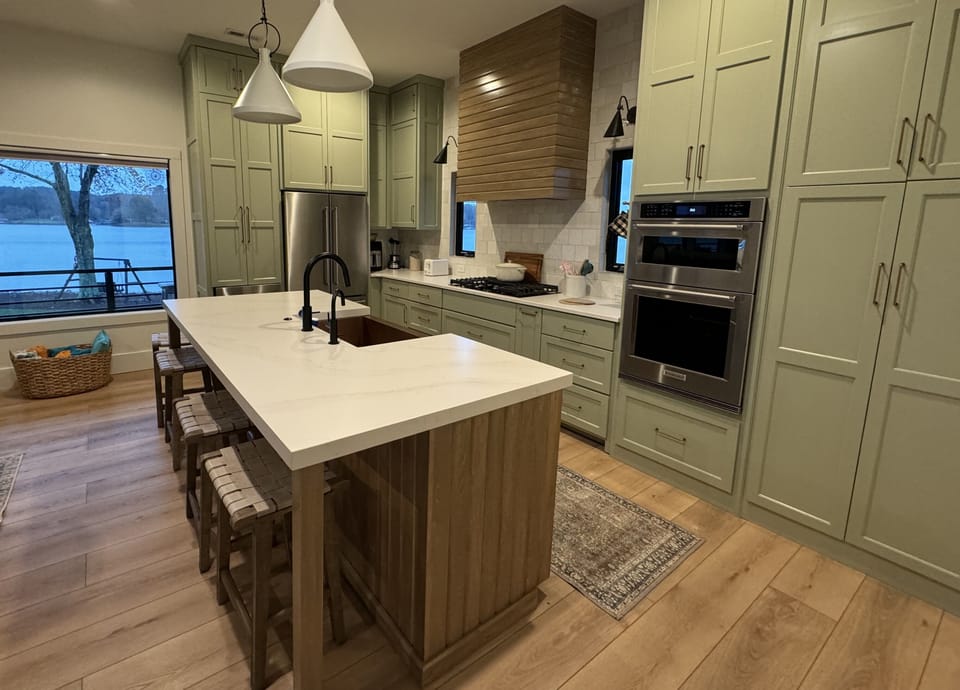 Fully equipped kitchen and center island with seating