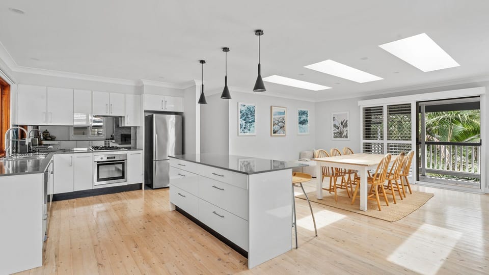 Skylights, sleek lines, and seamless indoor-outdoor living.