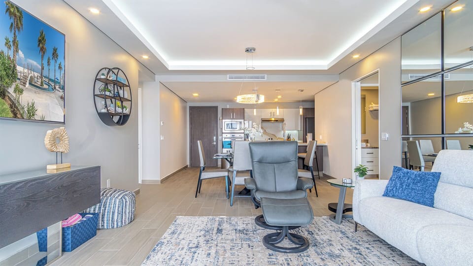 The condo has a complete main room.