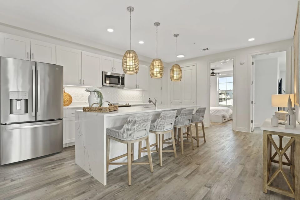 Kitchen island and barstool seating.