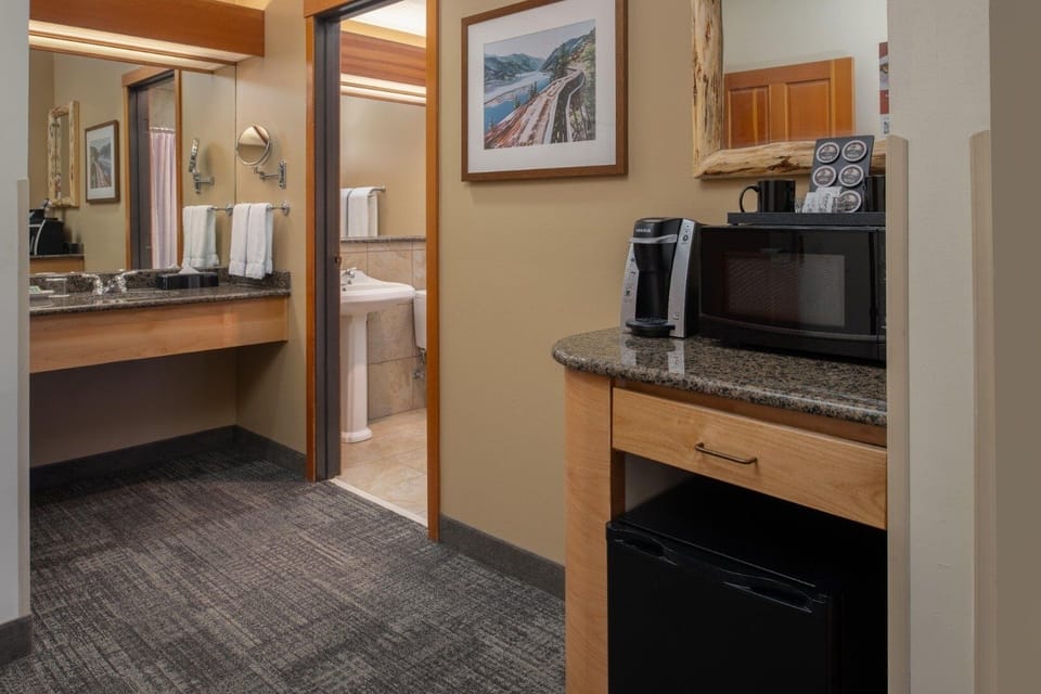 Grab snacks anytime with microwave, mini-fridge, and counter space