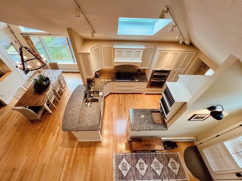 Kitchen view from loft. 