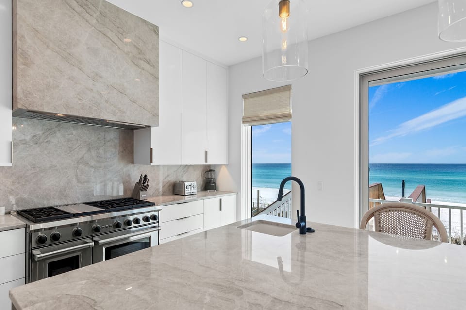 Sunrise Dream - Dune Allen Beach - Second Floor - Living Room with Chef's Kitchen and Dining Area Plus Large Balcony With Panoramic Gulf and Beach Views