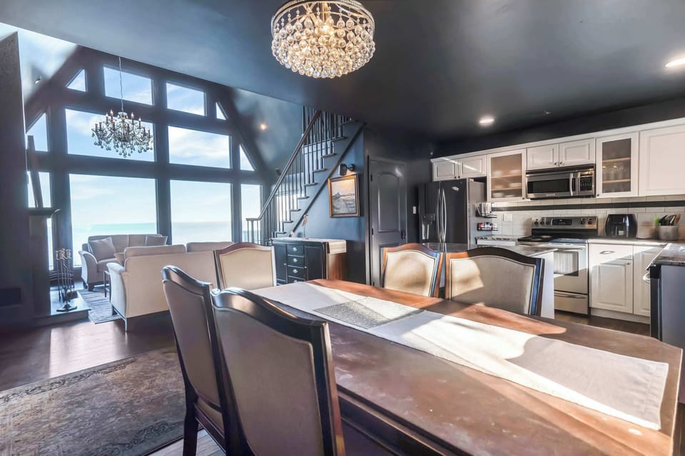 Inviting dining area, kitchen, and the living room