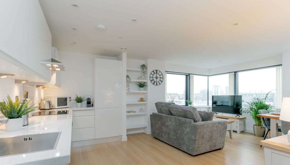 It offers a modern layout with easy-to-use integrated appliances