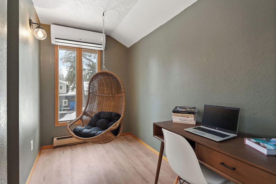 The upstairs bedroom has a desk which allows you to work remotely.