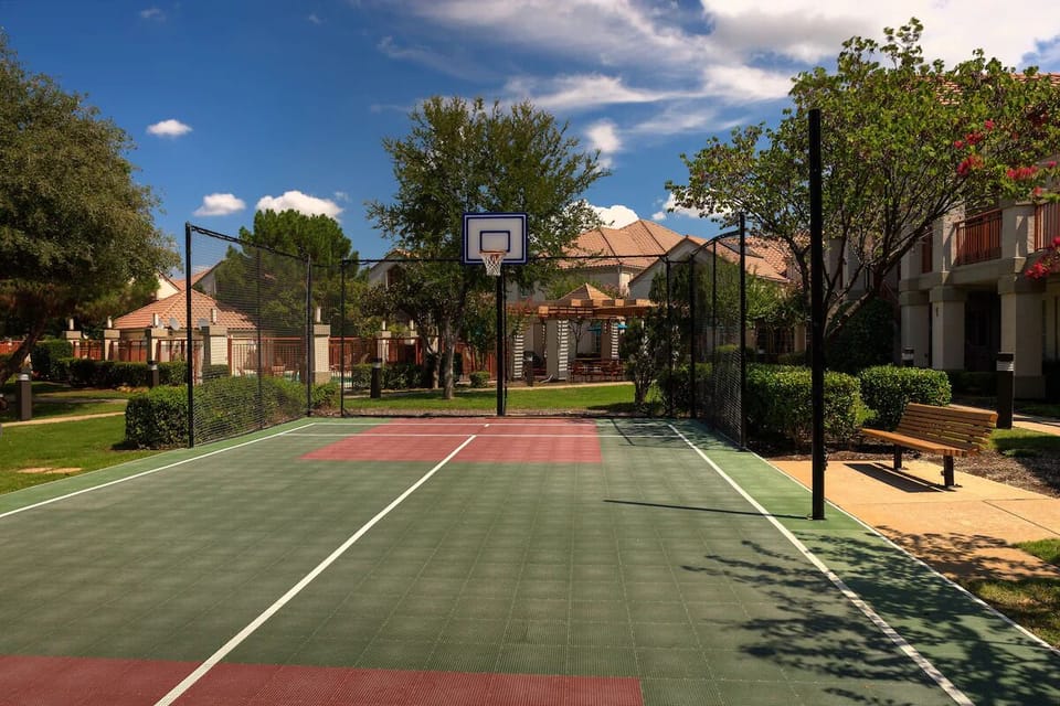 Challenge friends to a fun game on the sport court.