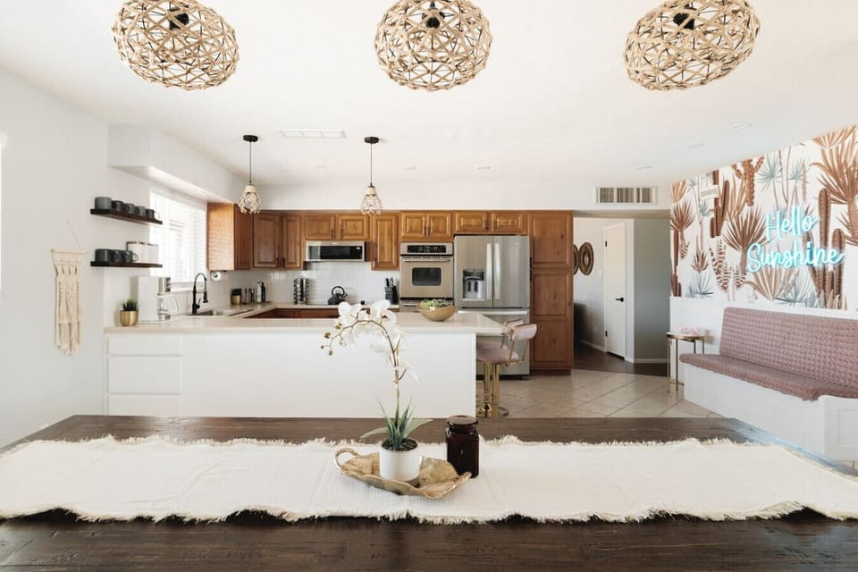 This open space is ideal for entertaining and the kitchen is fully stocked with everything the chef in your group needs to prepare a feast!