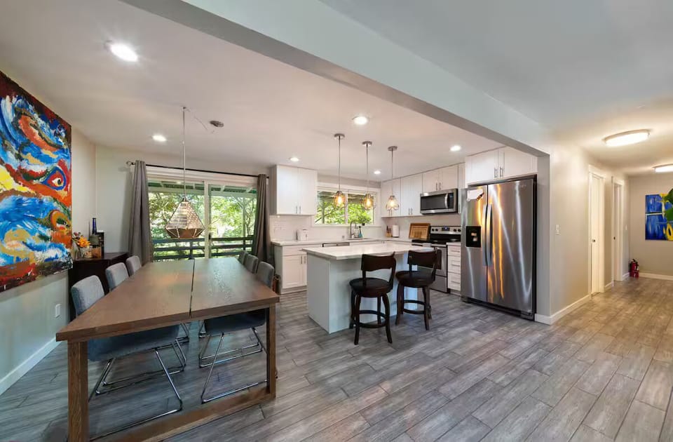 Spacious dining room that seats up to 8 people.