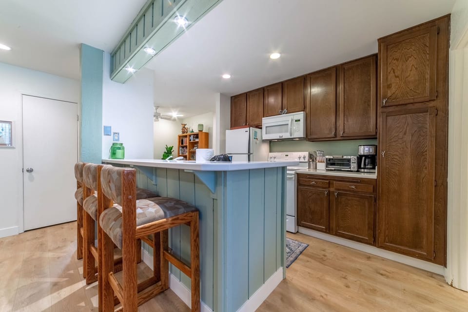 Galley style kitchen.