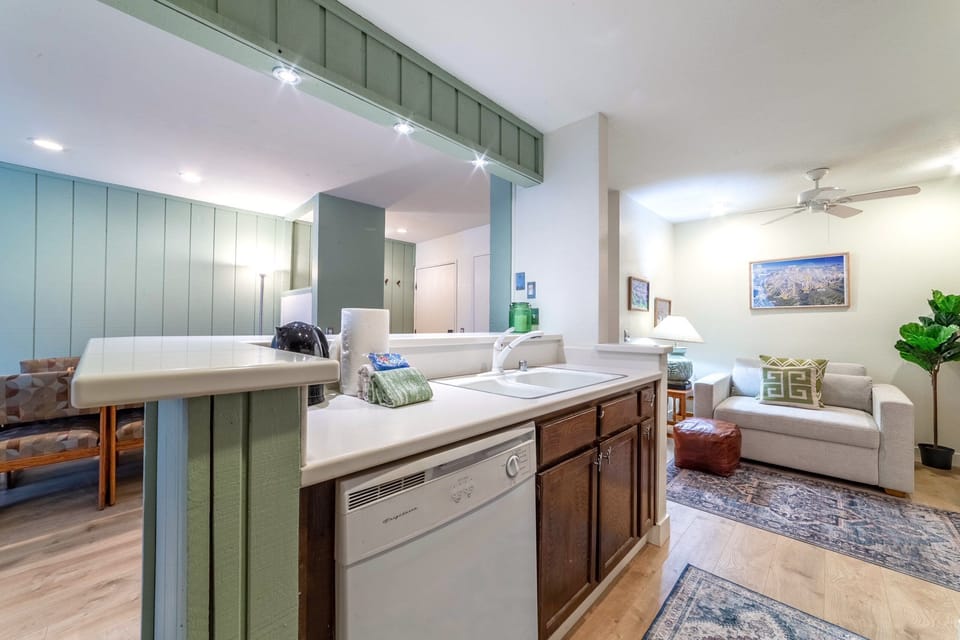 Kitchen comes fully stocked with everything needed to cook a delicious meal.