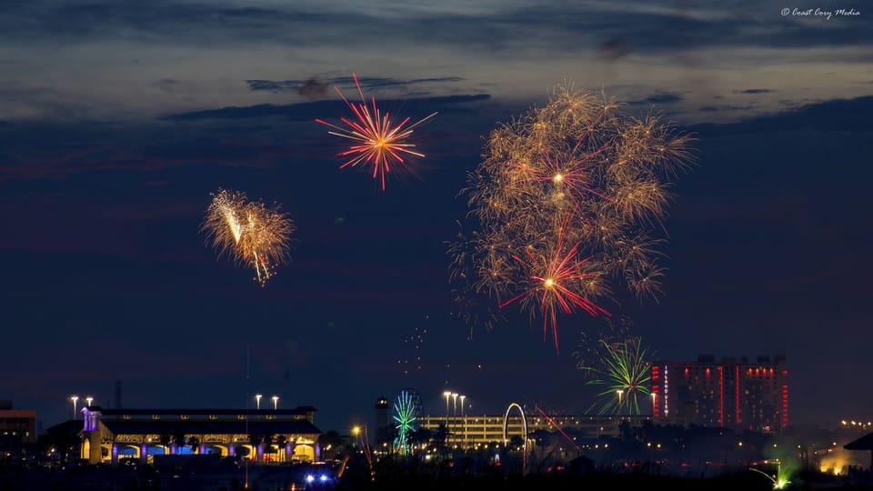 Celebrate the Holidays with dazzling fireworks lighting up the night sky in Gulfport, MS—a spectacular display by the water!