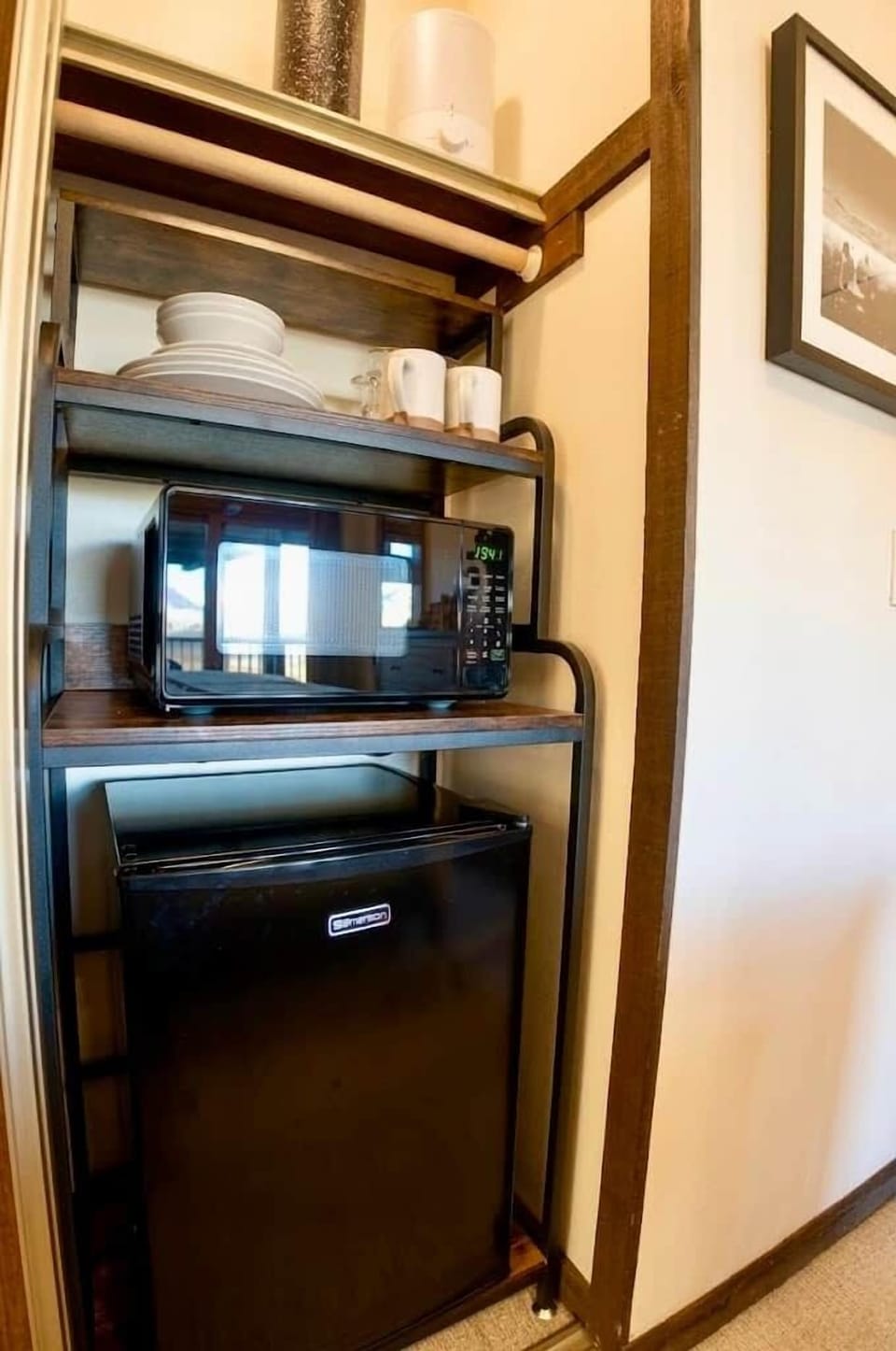 A small freezer/fridge, and microwave is available for you to keep groceries, snacks, and leftovers.