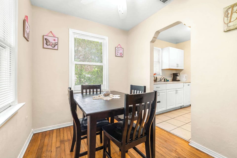 Gather for meals together at the dining table, seating 4