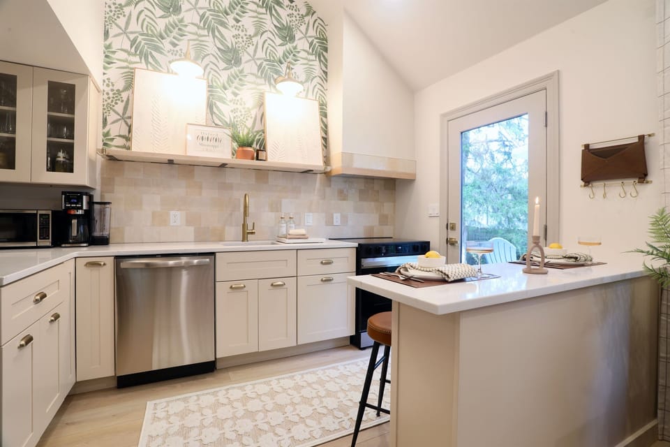 Gather in the open-concept kitchen and living room