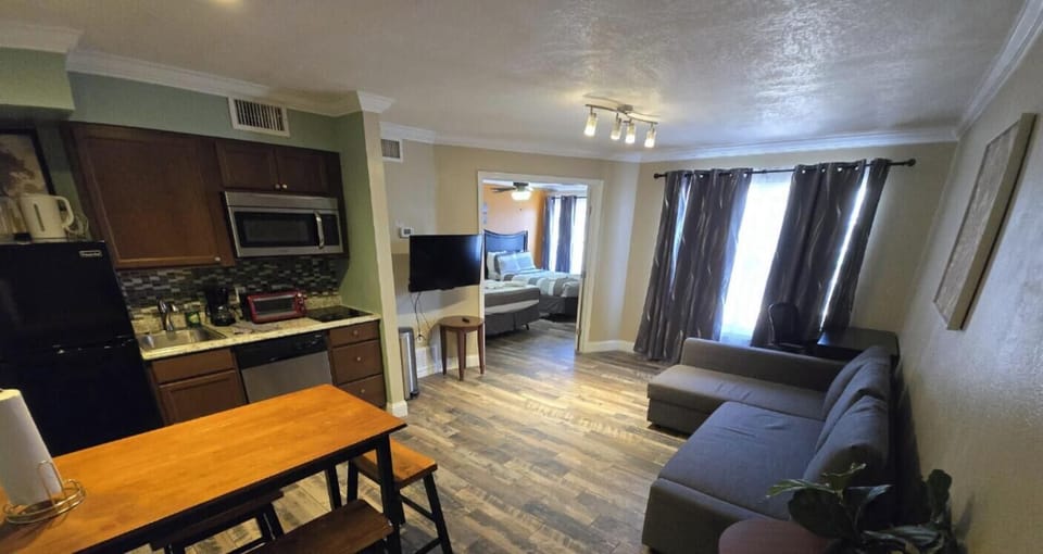 Cozy sofa bed and a new smart TV with all your favorite streaming apps.