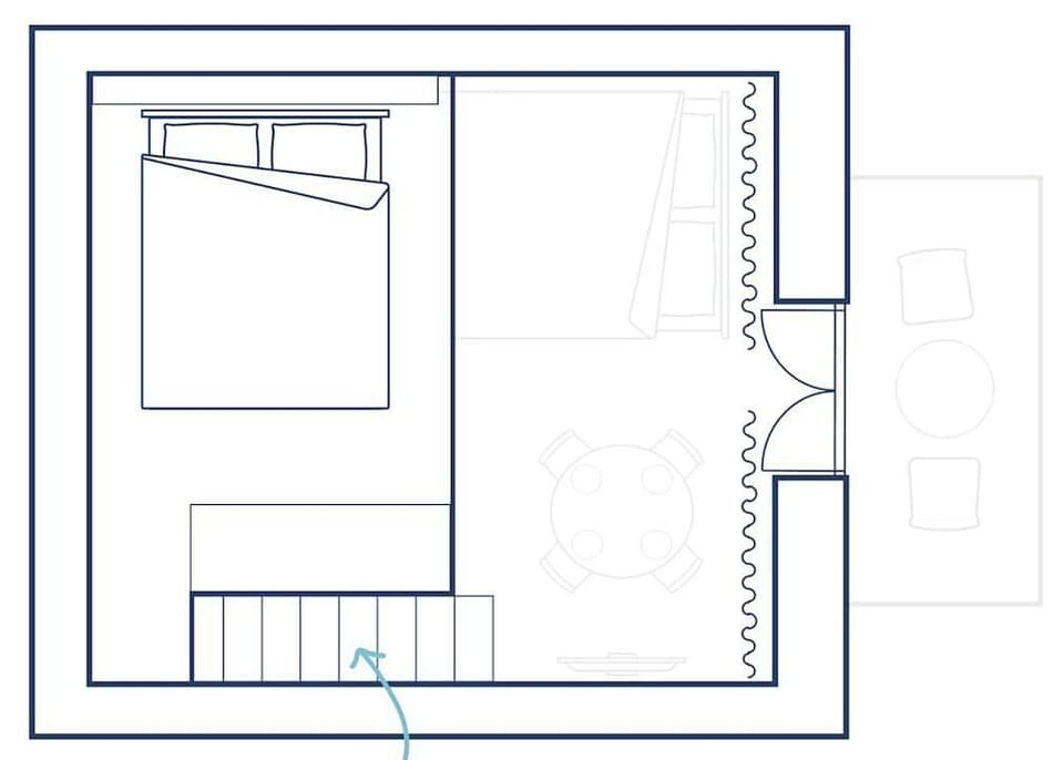 Floor plan of the upper level of the apartment