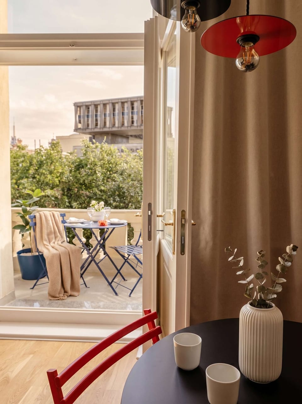 The balcony as it seen from the dinning table inside the apartment 